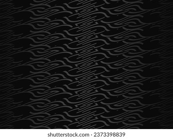Black abstract background design. Modern wavy lines (guilloche curves) pattern in monochrome colors. Premium line texture for banner, business background. Dark horizontal vector template.