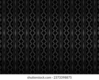 Black abstract background design. Modern wavy lines (guilloche curves) pattern in monochrome colors. Premium line texture for banner, business background. Dark horizontal vector template.