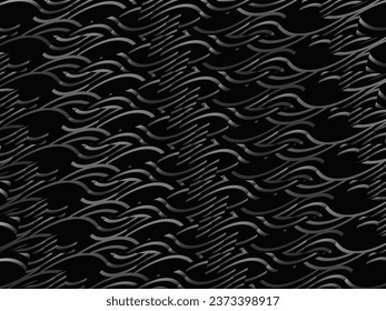 Diseño de fondo abstracto negro. Patrón de líneas onduladas modernas (curvas guilloches) en colores monocromos. Textura de línea premium para banner, fondo de negocio. Plantilla de vector horizontal oscuro.