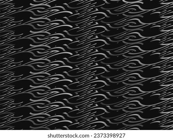 Diseño de fondo abstracto negro. Patrón de líneas onduladas modernas (curvas guilloches) en colores monocromos. Textura de línea premium para banner, fondo de negocio. Plantilla de vector horizontal oscuro.