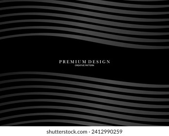 Black abstract background design. Modern wavy lines pattern in monochrome colors. Premium line texture for banner, business card, business background. Dark horizontal vector template.