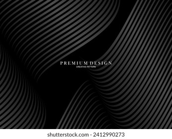 Diseño de fondo abstracto negro. Patrón de líneas onduladas modernas en colores monocromos. Textura de línea premium para banner, tarjeta de visita, fondo de negocio. Plantilla de vector horizontal oscuro.