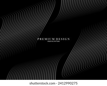 Diseño de fondo abstracto negro. Patrón de líneas onduladas modernas en colores monocromos. Textura de línea premium para banner, tarjeta de visita, fondo de negocio. Plantilla de vector horizontal oscuro.