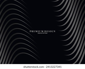 Black abstract background design. Modern wavy lines pattern in monochrome colors. Premium line texture for banner, business card, business background. Dark horizontal vector template.