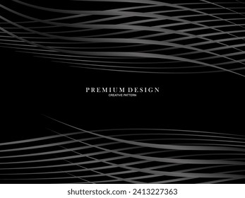 Black abstract background design. Modern wavy lines pattern in monochrome colors. Premium line texture for banner, business card, business background. Dark horizontal vector template.