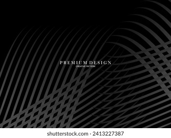 Black abstract background design. Modern wavy lines pattern in monochrome colors. Premium line texture for banner, business card, business background. Dark horizontal vector template.
