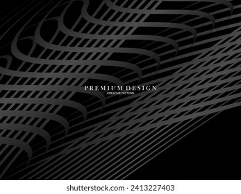 Black abstract background design. Modern wavy lines pattern in monochrome colors. Premium line texture for banner, business card, business background. Dark horizontal vector template.