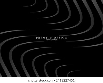 Black abstract background design. Modern wavy lines pattern in monochrome colors. Premium line texture for banner, business card, business background. Dark horizontal vector template.
