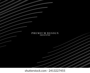 Black abstract background design. Modern wavy lines pattern in monochrome colors. Premium line texture for banner, business card, business background. Dark horizontal vector template.