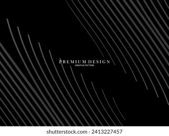 Black abstract background design. Modern wavy lines pattern in monochrome colors. Premium line texture for banner, business card, business background. Dark horizontal vector template.