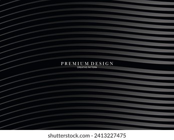 Black abstract background design. Modern wavy lines pattern in monochrome colors. Premium line texture for banner, business card, business background. Dark horizontal vector template.