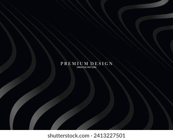 Diseño de fondo abstracto negro. Patrón de líneas onduladas modernas en colores monocromos. Textura de línea premium para banner, tarjeta de visita, fondo de negocio. Plantilla de vector horizontal oscuro.