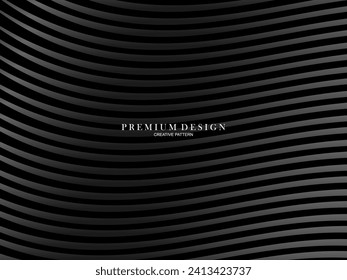 Diseño de fondo abstracto negro. Patrón de líneas onduladas modernas en colores monocromos. Textura de línea premium para banner, tarjeta de visita, fondo de negocio. Plantilla de vector horizontal oscuro.