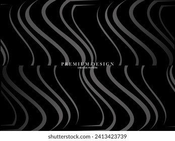 Black abstract background design. Modern wavy lines pattern in monochrome colors. Premium line texture for banner, business card, business background. Dark horizontal vector template.