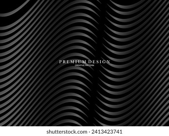 Black abstract background design. Modern wavy lines pattern in monochrome colors. Premium line texture for banner, business card, business background. Dark horizontal vector template.
