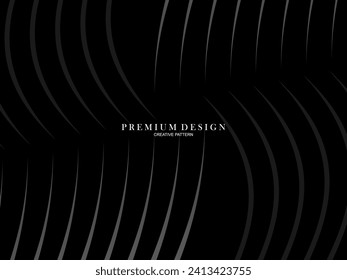 Black abstract background design. Modern wavy lines pattern in monochrome colors. Premium line texture for banner, business card, business background. Dark horizontal vector template.