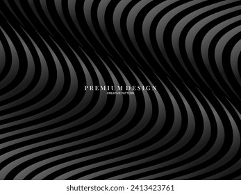 Diseño de fondo abstracto negro. Patrón de líneas onduladas modernas en colores monocromos. Textura de línea premium para banner, tarjeta de visita, fondo de negocio. Plantilla de vector horizontal oscuro.