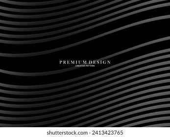 Black abstract background design. Modern wavy lines pattern in monochrome colors. Premium line texture for banner, business card, business background. Dark horizontal vector template.