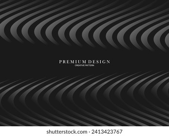 Black abstract background design. Modern wavy lines pattern in monochrome colors. Premium line texture for banner, business card, business background. Dark horizontal vector template.