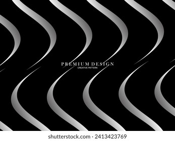 Black abstract background design. Modern wavy lines pattern in monochrome colors. Premium line texture for banner, business card, business background. Dark horizontal vector template.