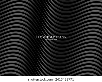 Black abstract background design. Modern wavy lines pattern in monochrome colors. Premium line texture for banner, business card, business background. Dark horizontal vector template.