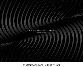 Black abstract background design. Modern wavy lines pattern in monochrome colors. Premium line texture for banner, business card, business background. Dark horizontal vector template.