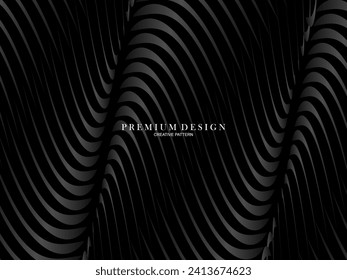 Black abstract background design. Modern wavy lines pattern in monochrome colors. Premium line texture for banner, business card, business background. Dark horizontal vector template.