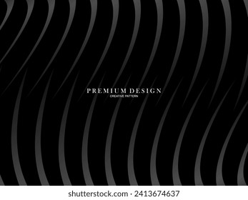 Black abstract background design. Modern wavy lines pattern in monochrome colors. Premium line texture for banner, business card, business background. Dark horizontal vector template.