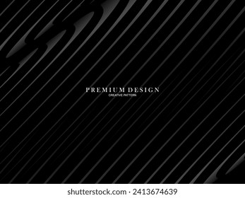 Black abstract background design. Modern wavy lines pattern in monochrome colors. Premium line texture for banner, business card, business background. Dark horizontal vector template.