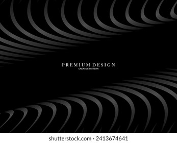 Diseño de fondo abstracto negro. Patrón de líneas onduladas modernas en colores monocromos. Textura de línea premium para banner, tarjeta de visita, fondo de negocio. Plantilla de vector horizontal oscuro.