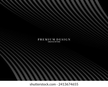 Black abstract background design. Modern wavy lines pattern in monochrome colors. Premium line texture for banner, business card, business background. Dark horizontal vector template.