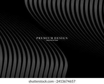 Black abstract background design. Modern wavy lines pattern in monochrome colors. Premium line texture for banner, business card, business background. Dark horizontal vector template.