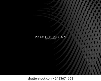 Black abstract background design. Modern wavy lines pattern in monochrome colors. Premium line texture for banner, business card, business background. Dark horizontal vector template.