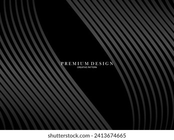 Black abstract background design. Modern wavy lines pattern in monochrome colors. Premium line texture for banner, business card, business background. Dark horizontal vector template.