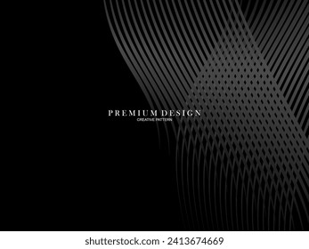 Black abstract background design. Modern wavy lines pattern in monochrome colors. Premium line texture for banner, business card, business background. Dark horizontal vector template.