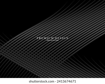 Diseño de fondo abstracto negro. Patrón de líneas onduladas modernas en colores monocromos. Textura de línea premium para banner, tarjeta de visita, fondo de negocio. Plantilla de vector horizontal oscuro.
