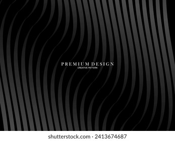 Diseño de fondo abstracto negro. Patrón de líneas onduladas modernas en colores monocromos. Textura de línea premium para banner, tarjeta de visita, fondo de negocio. Plantilla de vector horizontal oscuro.