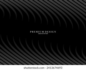 Black abstract background design. Modern wavy lines pattern in monochrome colors. Premium line texture for banner, business card, business background. Dark horizontal vector template.