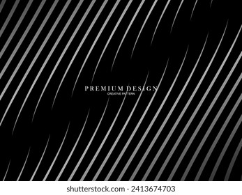 Black abstract background design. Modern wavy lines pattern in monochrome colors. Premium line texture for banner, business card, business background. Dark horizontal vector template.