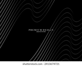 Black abstract background design. Modern wavy lines pattern in monochrome colors. Premium line texture for banner, business card, business background. Dark horizontal vector template.