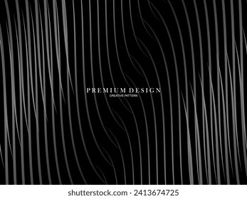Diseño de fondo abstracto negro. Patrón de líneas onduladas modernas en colores monocromos. Textura de línea premium para banner, tarjeta de visita, fondo de negocio. Plantilla de vector horizontal oscuro.
