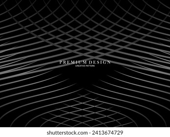Black abstract background design. Modern wavy lines pattern in monochrome colors. Premium line texture for banner, business card, business background. Dark horizontal vector template.