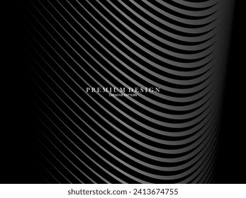 Black abstract background design. Modern wavy lines pattern in monochrome colors. Premium line texture for banner, business card, business background. Dark horizontal vector template.