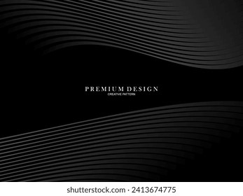 Diseño de fondo abstracto negro. Patrón de líneas onduladas modernas en colores monocromos. Textura de línea premium para banner, tarjeta de visita, fondo de negocio. Plantilla de vector horizontal oscuro.
