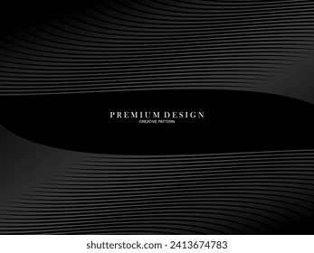 Black abstract background design. Modern wavy lines pattern in monochrome colors. Premium line texture for banner, business card, business background. Dark horizontal vector template.