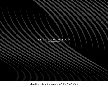 Diseño de fondo abstracto negro. Patrón de líneas onduladas modernas en colores monocromos. Textura de línea premium para banner, tarjeta de visita, fondo de negocio. Plantilla de vector horizontal oscuro.