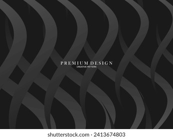 Black abstract background design. Modern wavy lines pattern in monochrome colors. Premium line texture for banner, business card, business background. Dark horizontal vector template.