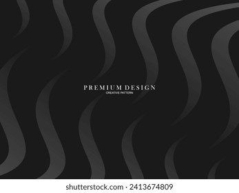 Black abstract background design. Modern wavy lines pattern in monochrome colors. Premium line texture for banner, business card, business background. Dark horizontal vector template.