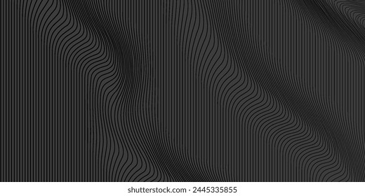 Diseño de fondo abstracto negro. Patrón moderno de líneas onduladas (curvas de guilloche) en colores monocromos.