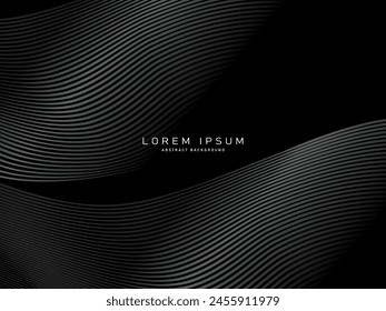 Diseño de fondo abstracto negro. Las líneas onduladas modernas pintan colores degradados. Textura de la línea de Premium para el Anuncio, fondo del negocio. Plantilla de Vector Horizontal oscuro.